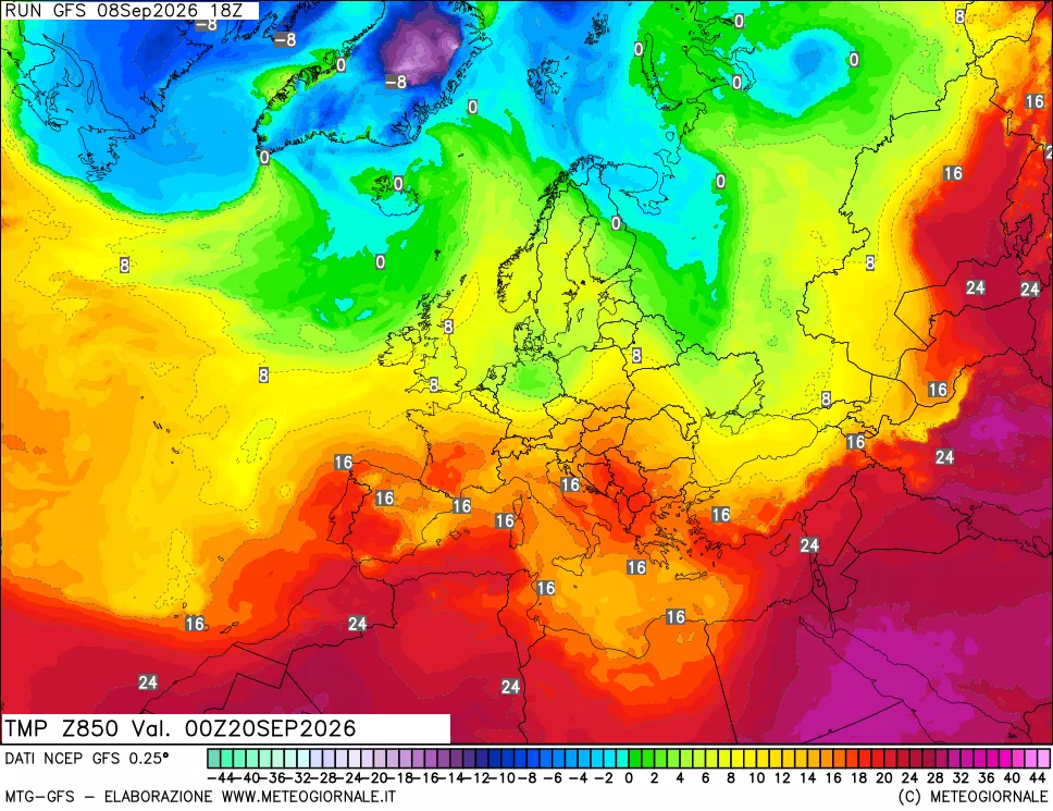 mappa 850 hPa Temp