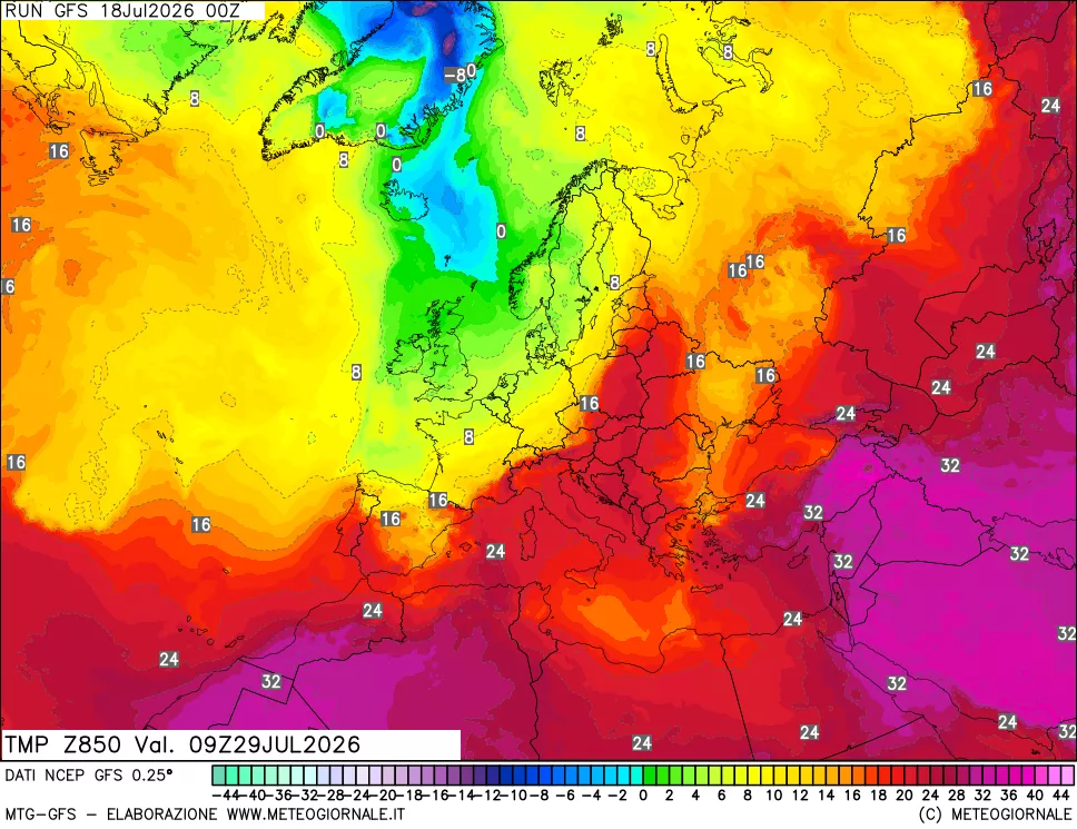 mappa 850 hPa Temp