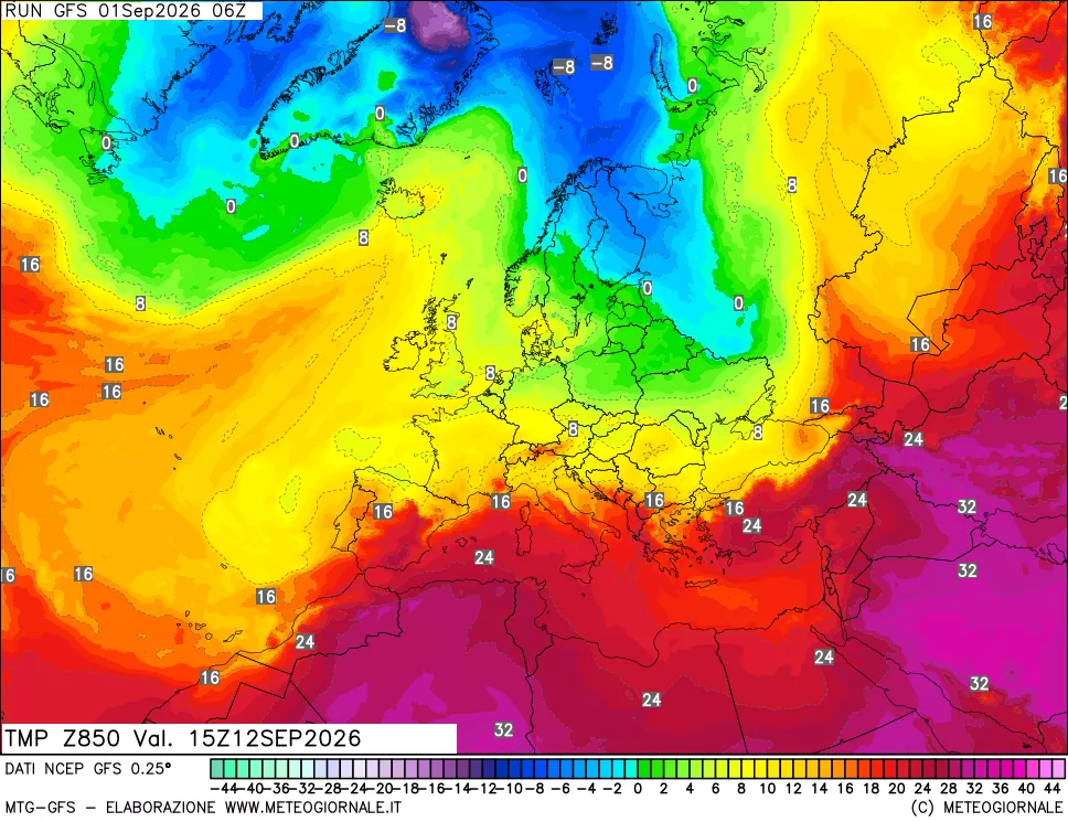 mappa 850 hPa Temp