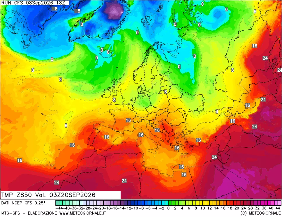 mappa 850 hPa Temp