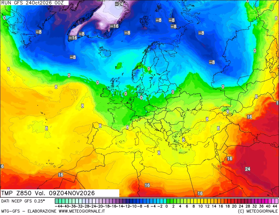 mappa 850 hPa Temp