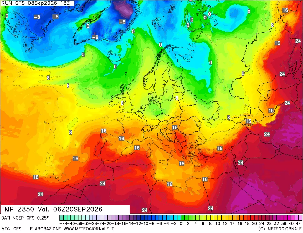 mappa 850 hPa Temp