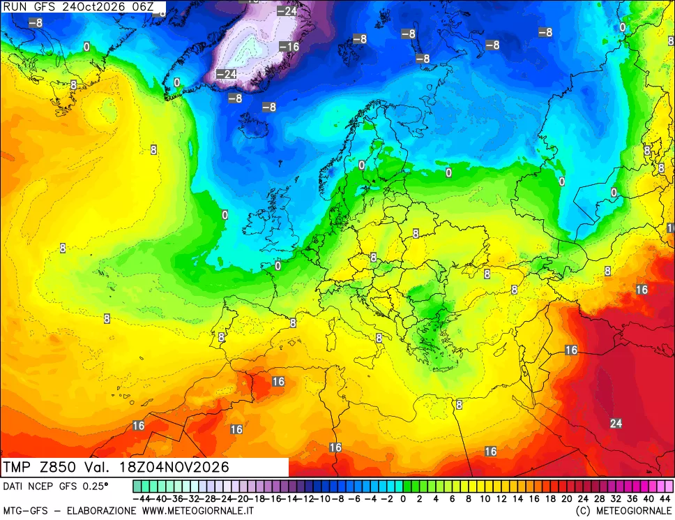 mappa 850 hPa Temp