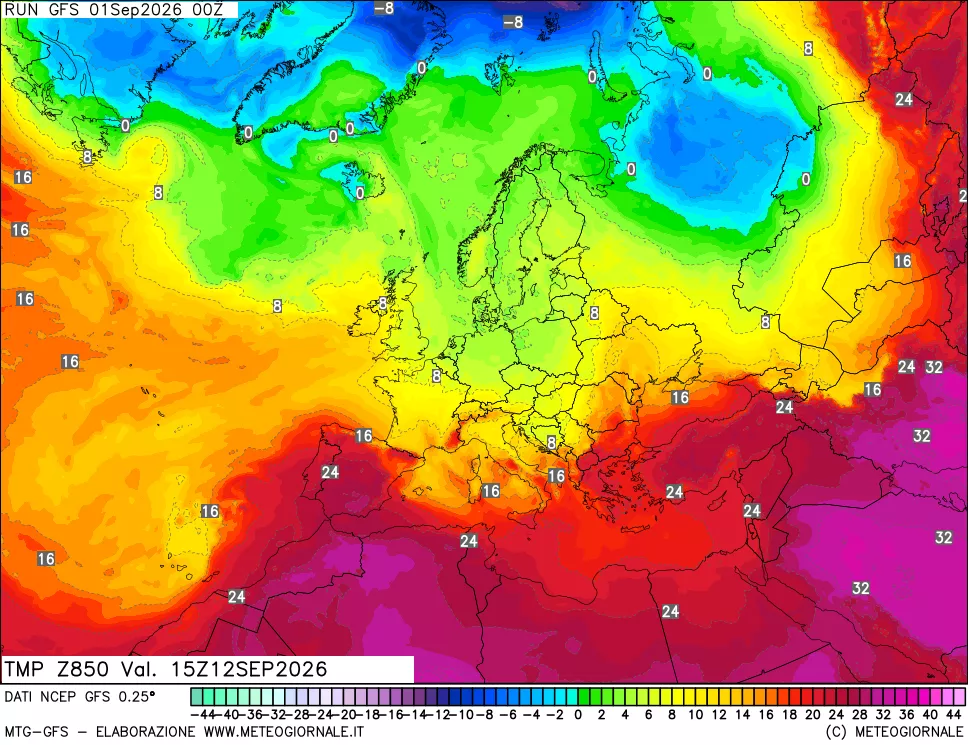 mappa 850 hPa Temp