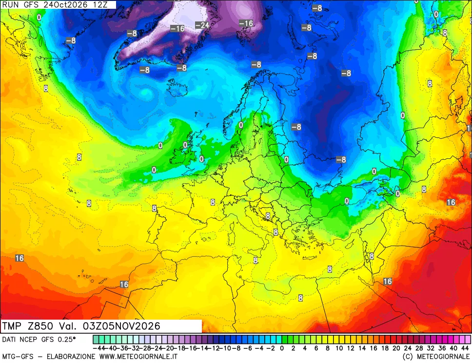 mappa 850 hPa Temp
