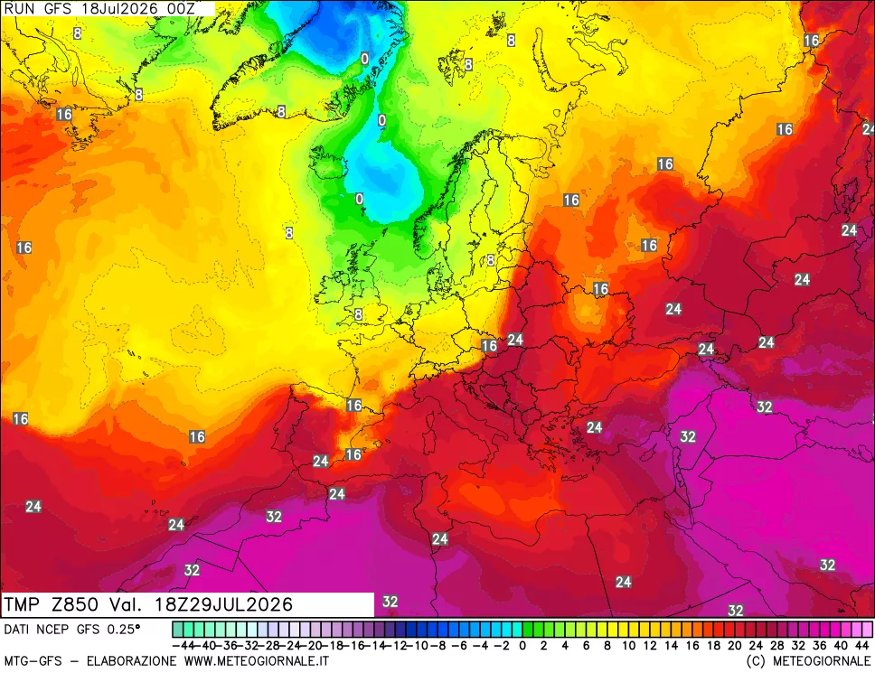 mappa 850 hPa Temp