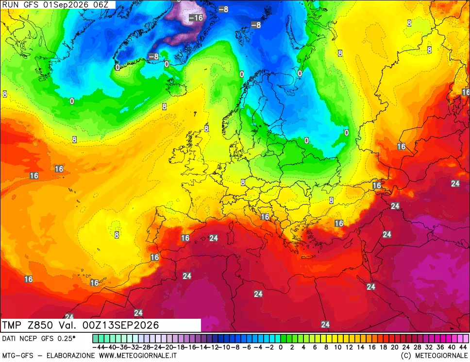 mappa 850 hPa Temp