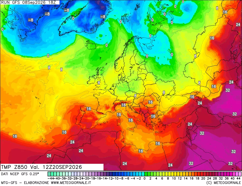 mappa 850 hPa Temp