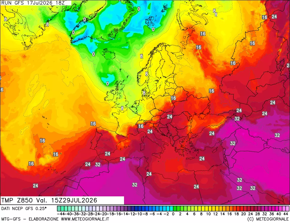 mappa 850 hPa Temp