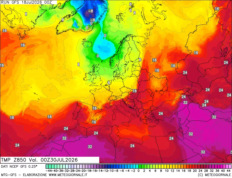mappa 850 hPa Temp
