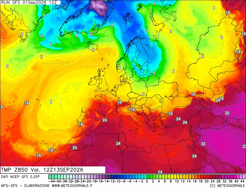 mappa 850 hPa Temp