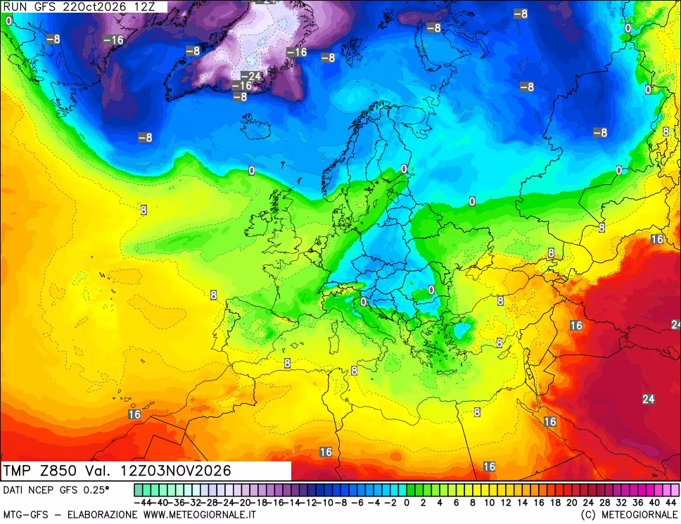 mappa 850 hPa Temp