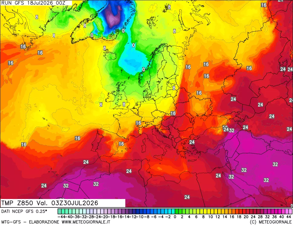 mappa 850 hPa Temp