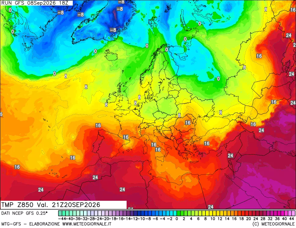 mappa 850 hPa Temp