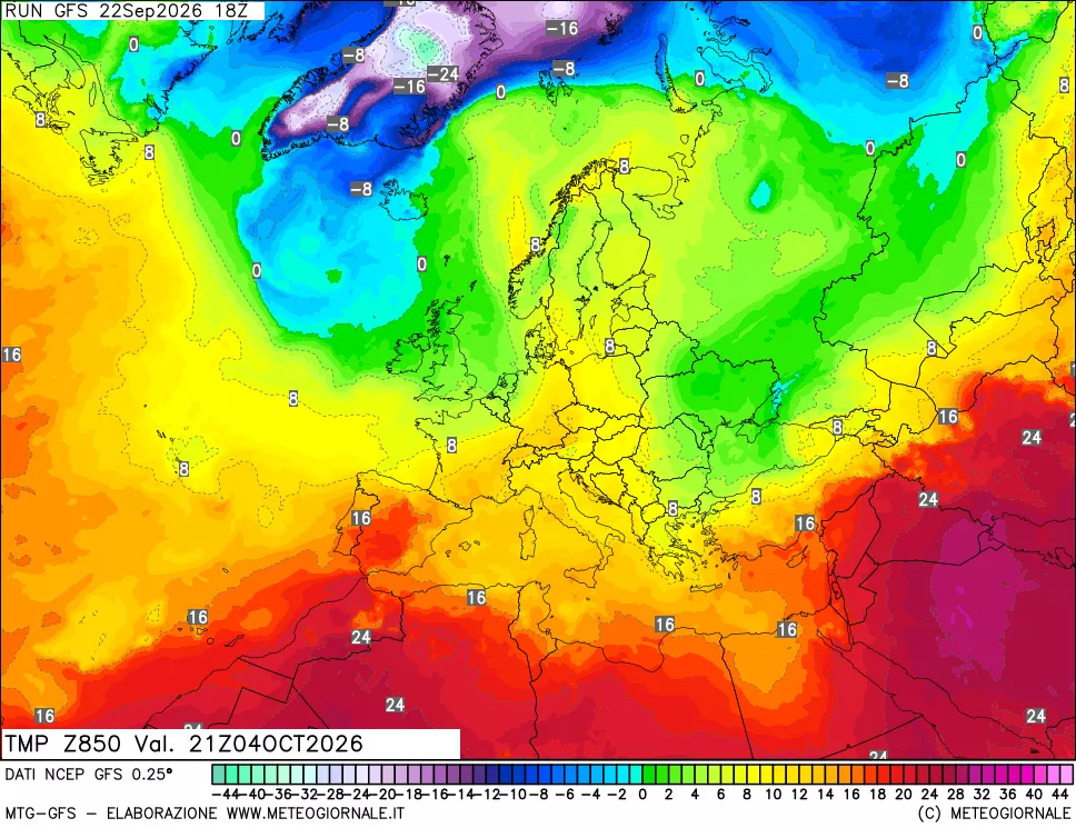 mappa 850 hPa Temp