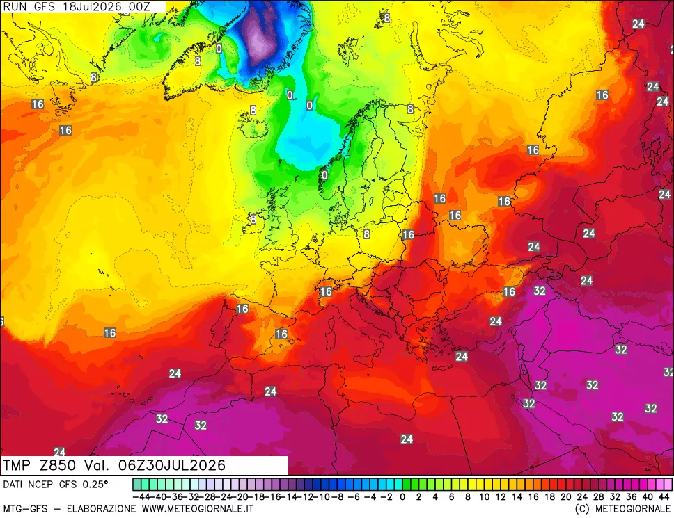 mappa 850 hPa Temp