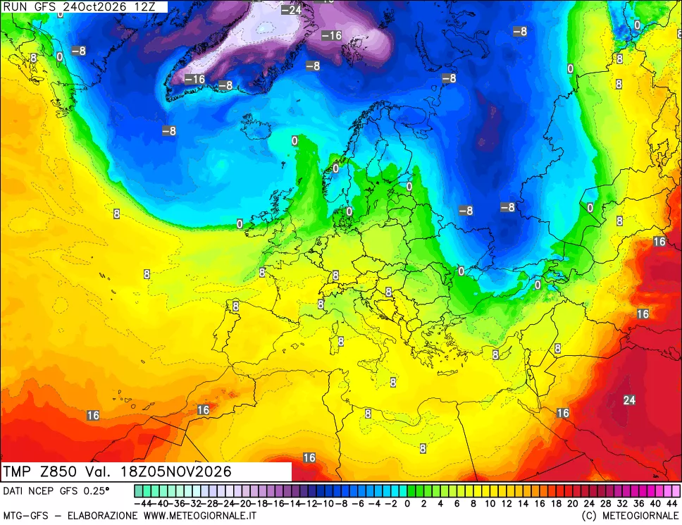 mappa 850 hPa Temp