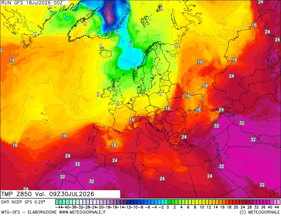 mappa 850 hPa Temp