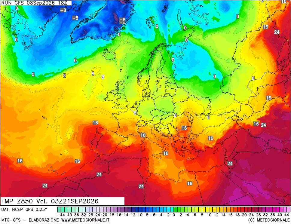 mappa 850 hPa Temp