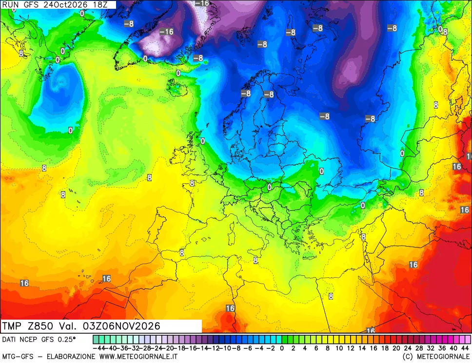 mappa 850 hPa Temp