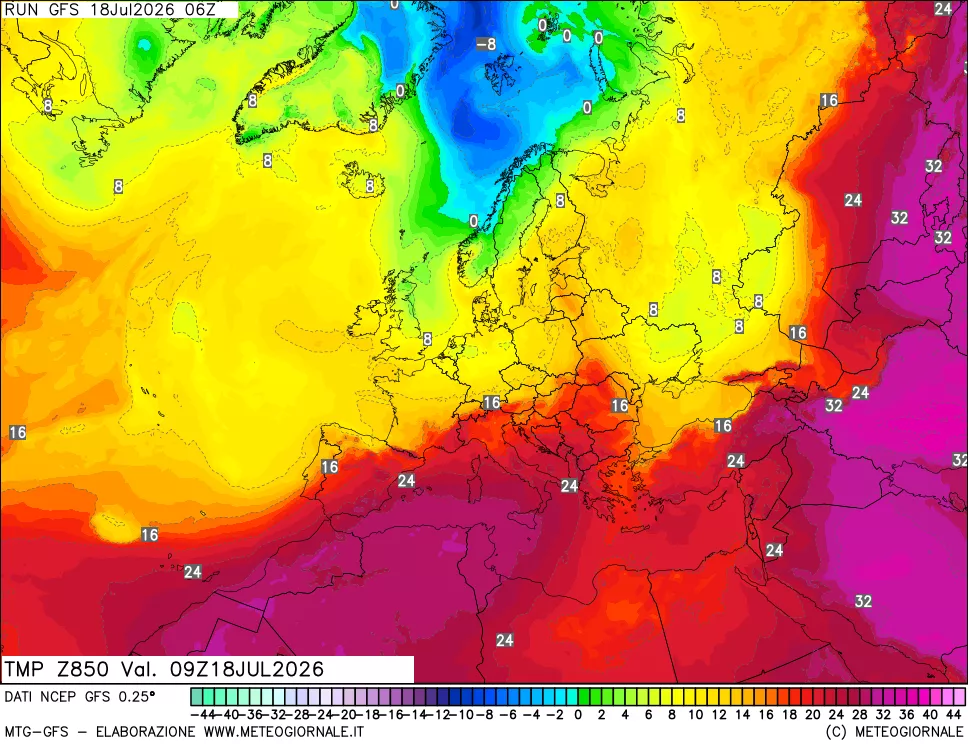 mappa 850 hPa Temp
