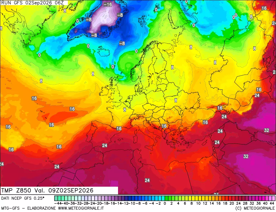 mappa 850 hPa Temp