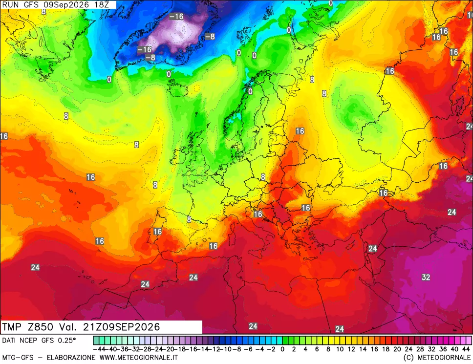 mappa 850 hPa Temp