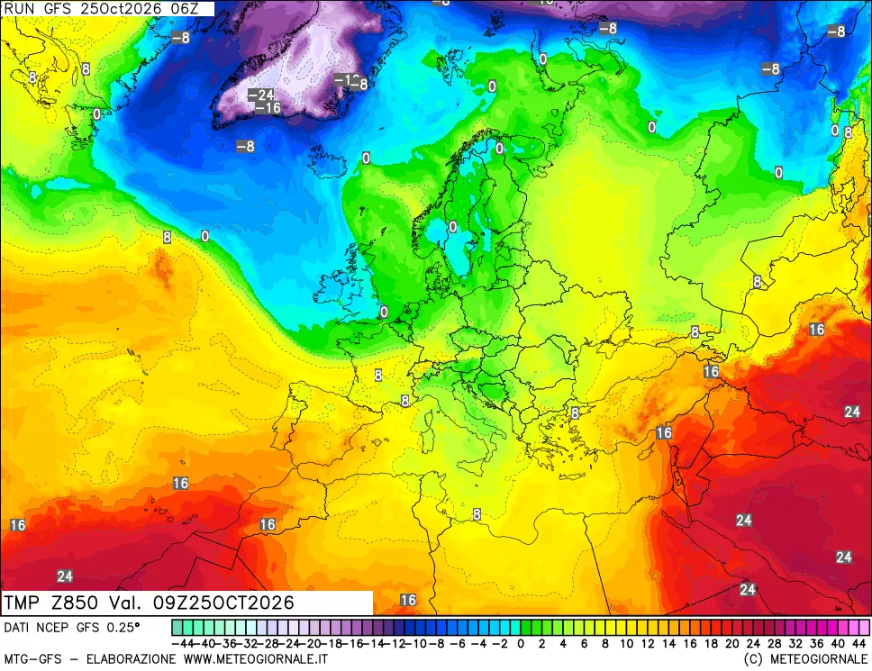 mappa 850 hPa Temp