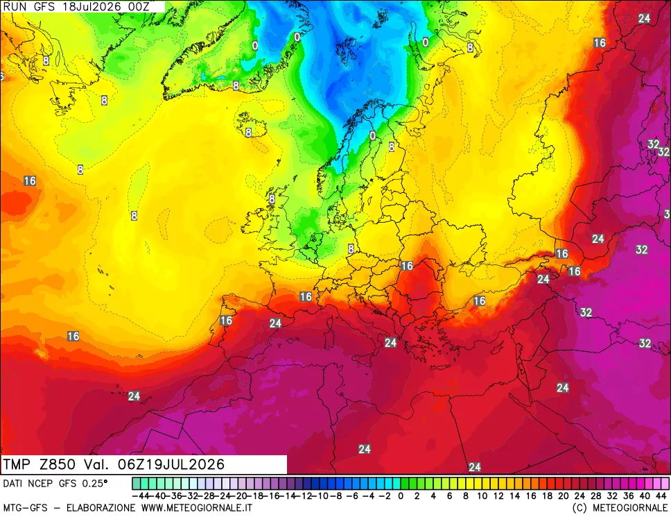 mappa 850 hPa Temp