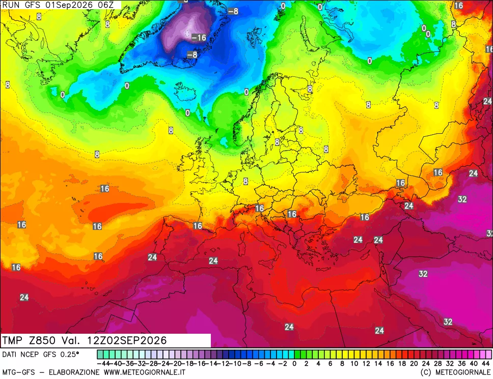 mappa 850 hPa Temp