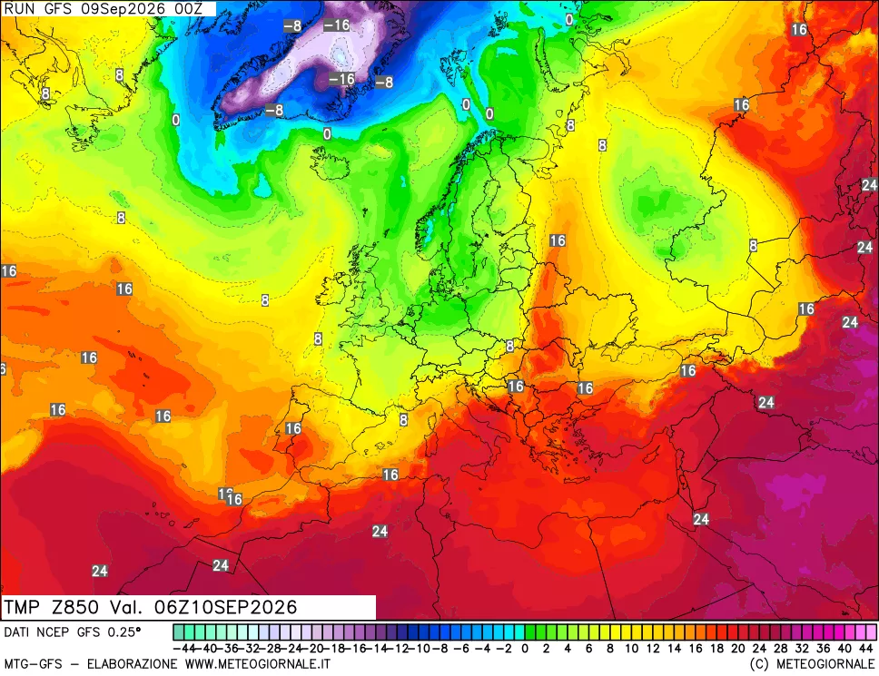 mappa 850 hPa Temp