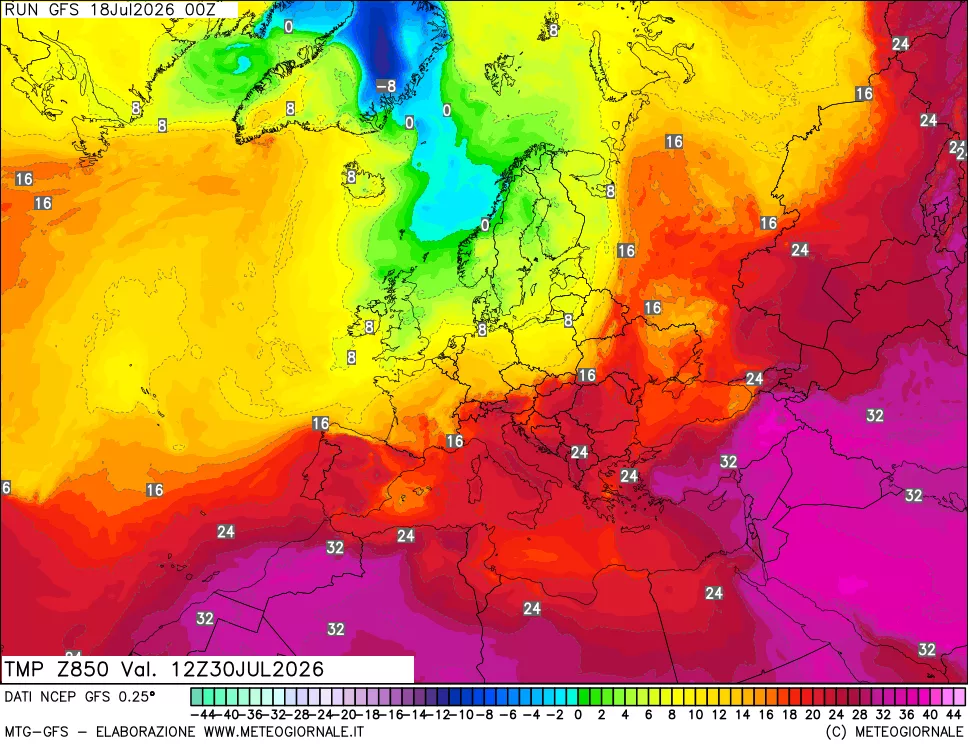 mappa 850 hPa Temp