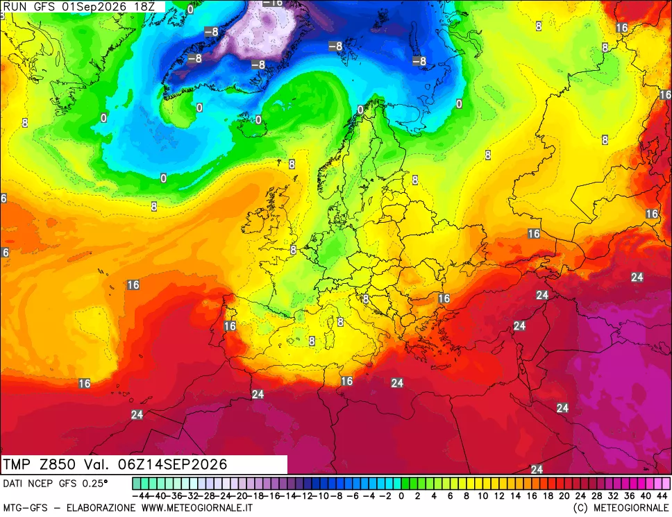 mappa 850 hPa Temp