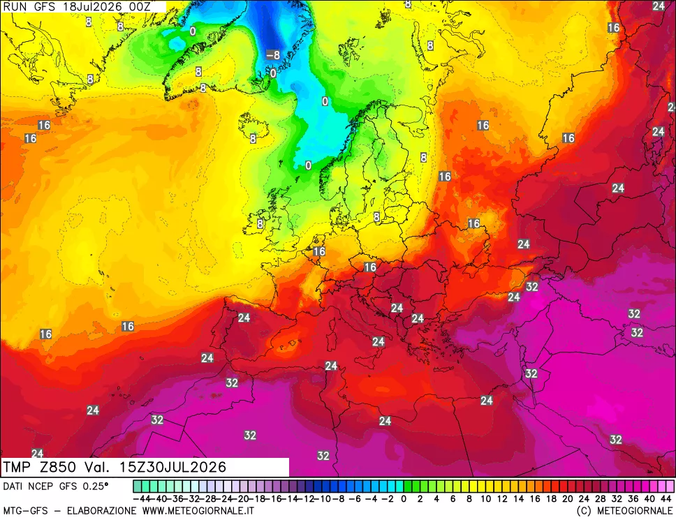 mappa 850 hPa Temp