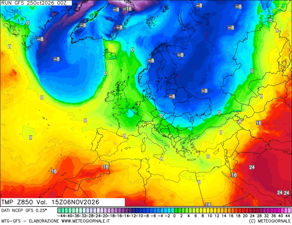 mappa 850 hPa Temp