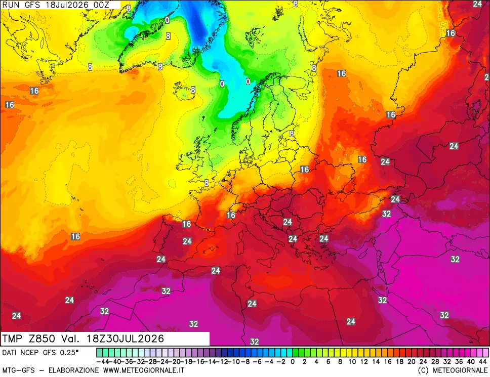 mappa 850 hPa Temp