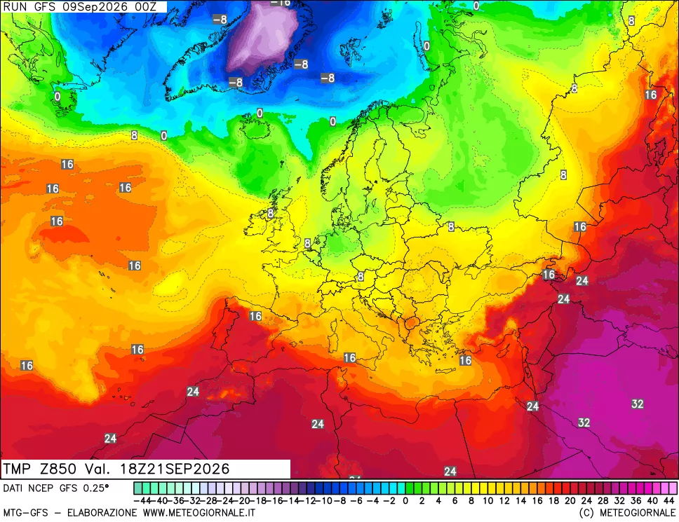 mappa 850 hPa Temp