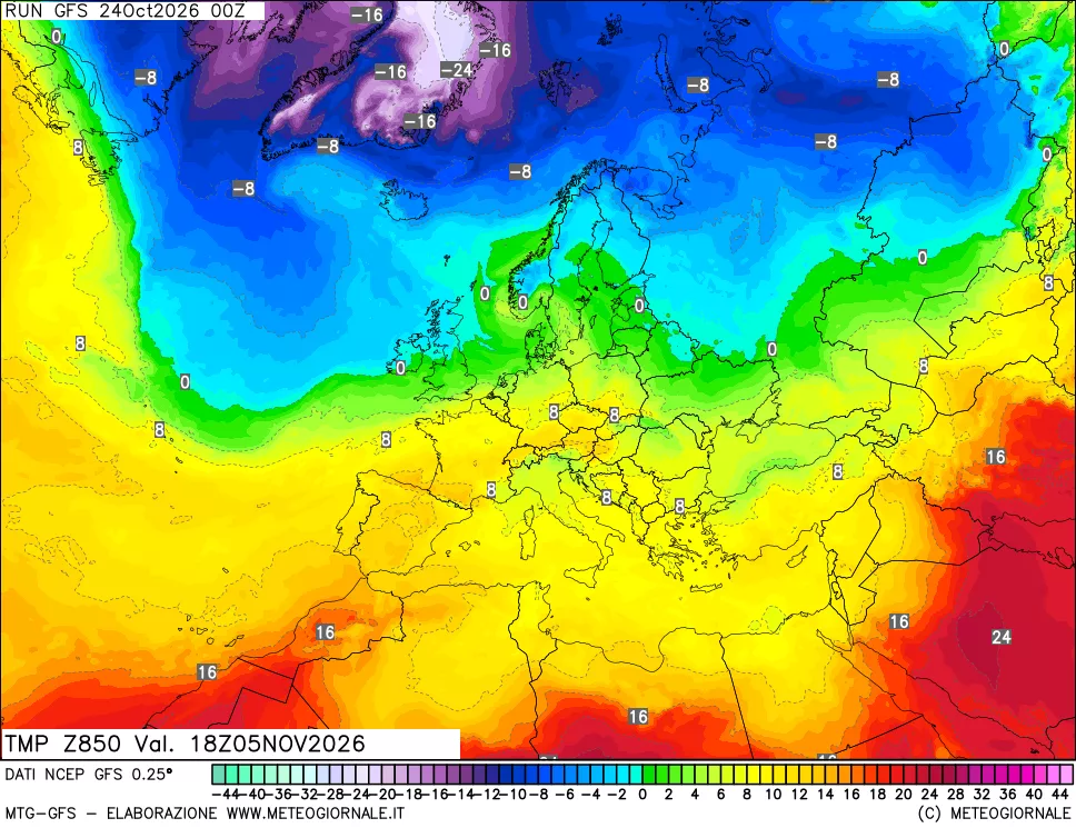 mappa 850 hPa Temp