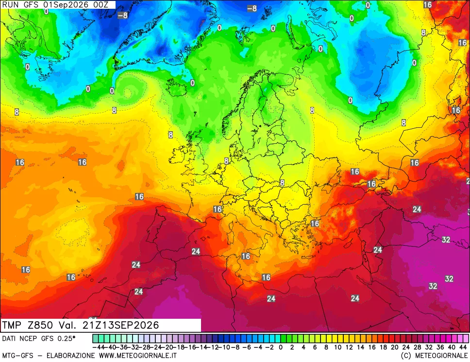 mappa 850 hPa Temp