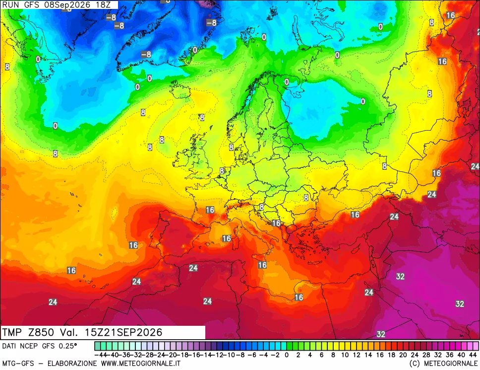 mappa 850 hPa Temp