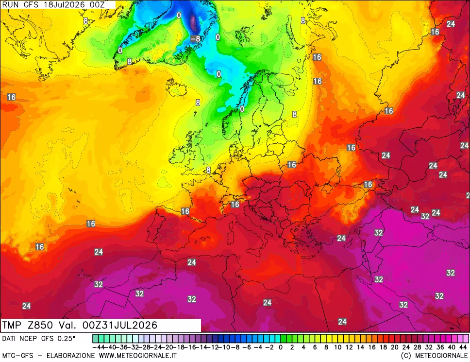 mappa 850 hPa Temp