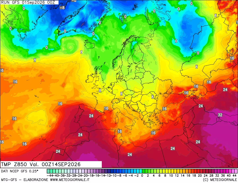 mappa 850 hPa Temp