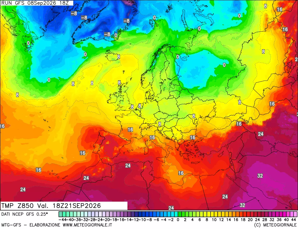 mappa 850 hPa Temp
