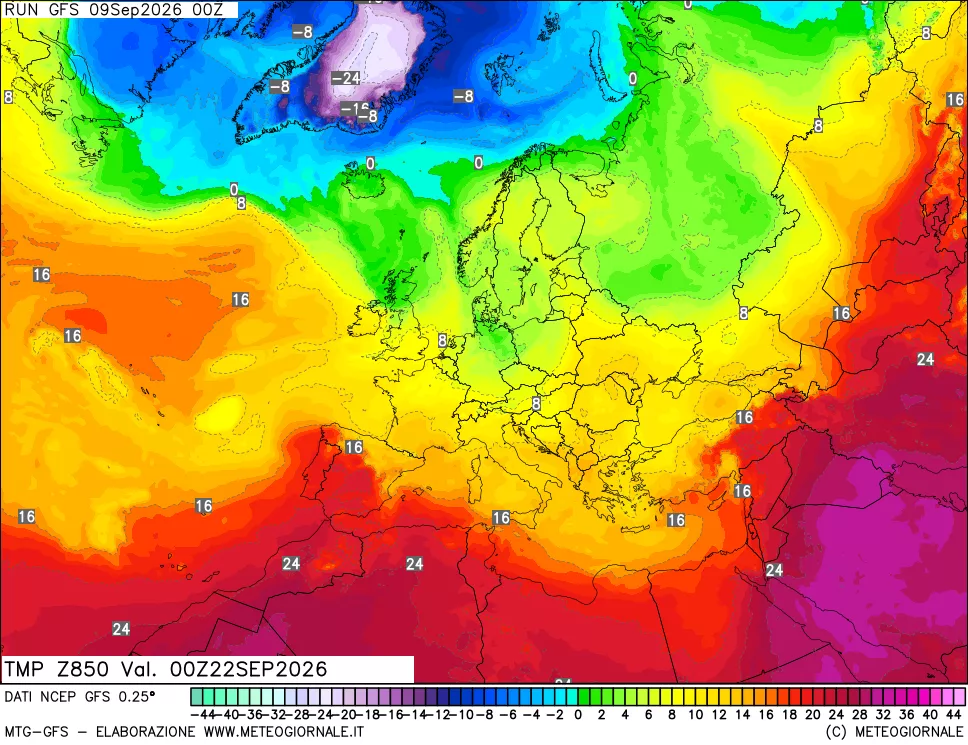 mappa 850 hPa Temp