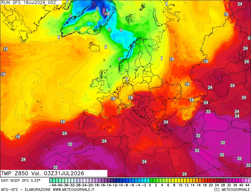 mappa 850 hPa Temp
