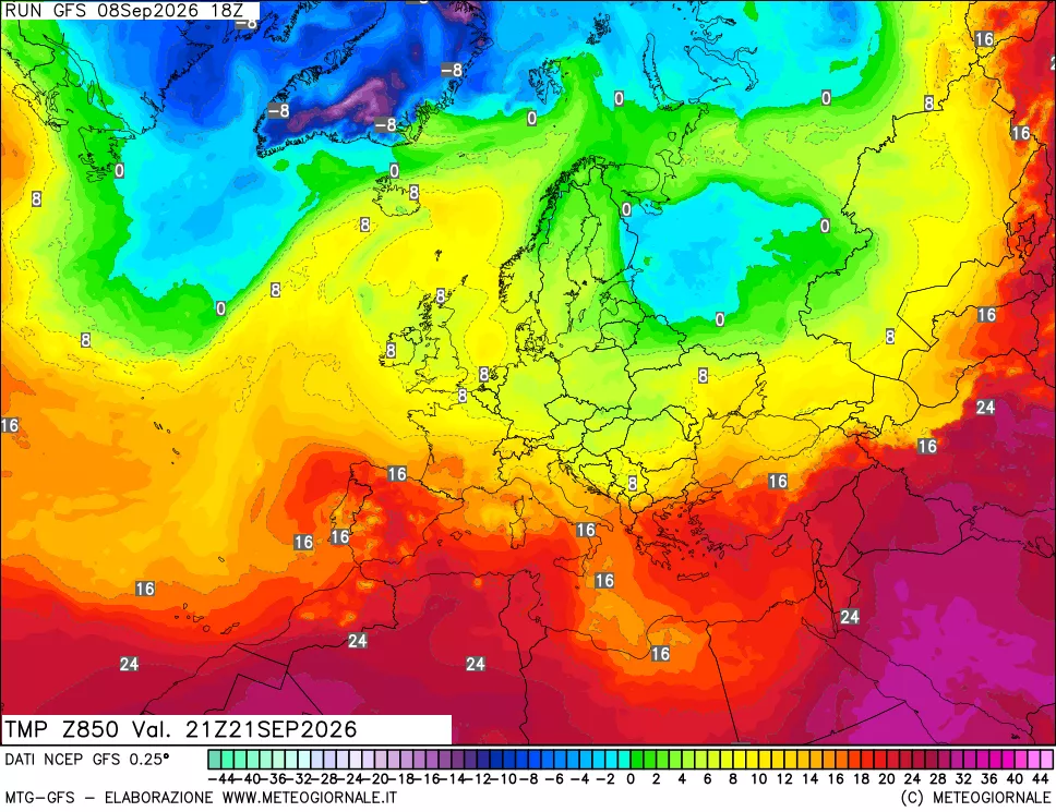 mappa 850 hPa Temp