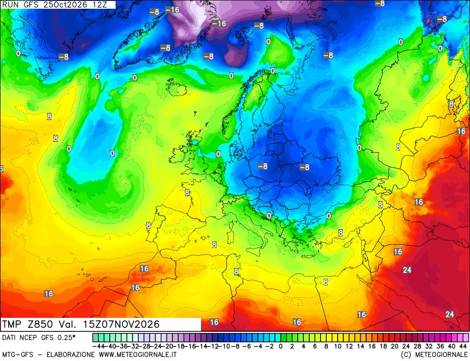 mappa 850 hPa Temp