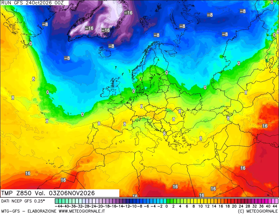 mappa 850 hPa Temp