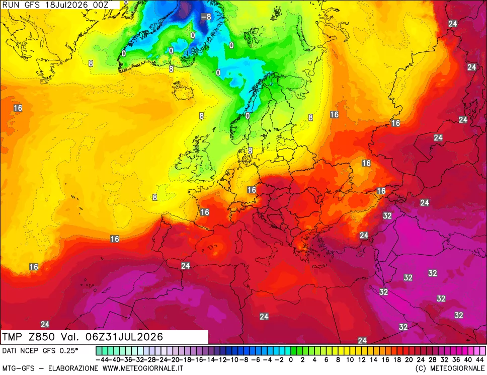 mappa 850 hPa Temp