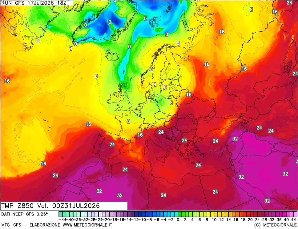 mappa 850 hPa Temp